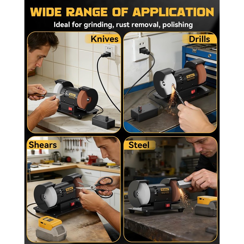 Ecarke 3" Mini Bench Grinder Compatible with Dewalt 20V (Tool