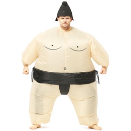 GOPRIME Sumo Wrestling Cosplay Costume, Fat Suit Inflatable dress, Blow Up Suit, One Size Fits Most Adults (Black)