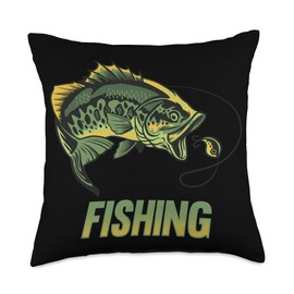 Angler, Fischer, Angel Fish Fish Outifts And Gifts Angel, Angler Fisherman Outfit Bass Fishing Throw Pillow, 18x18, Multicolor