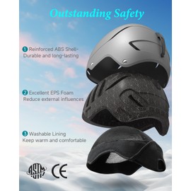 RIOROO Ski Helmet, Ski Helmets for Men, Women, Teenagers, Adjustable Size, Warm Lint Ear Pads, Snowboard Helmet, Lightweight Ski Helmet with Adjustable Ventilation System, Compatible with Ski Goggles