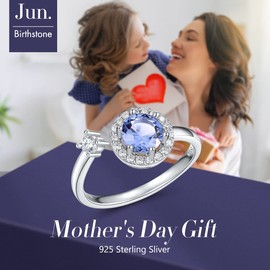 FOREVER QUEEN June Birthstone Rings for Women 925 Sterling Silver Womens Month Ring Adjustable Ring Anniversary Birthday Jewelry Gift Jewelry for Wife Mom Daughter