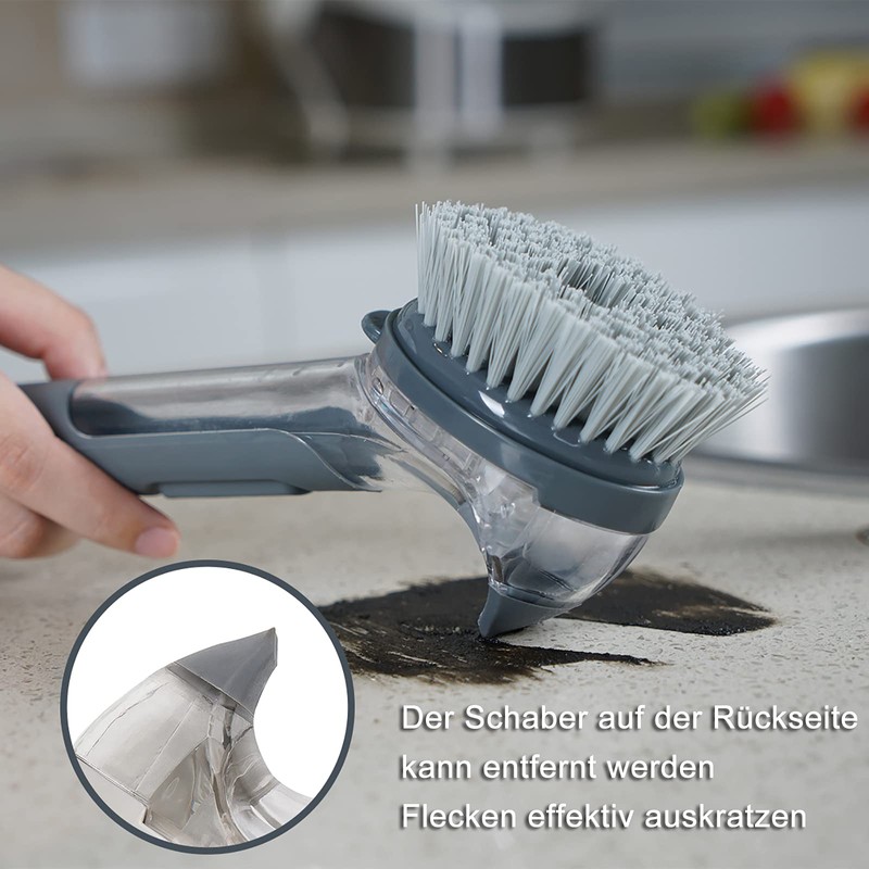 Dish Brush with Handle, JEHONN Dish Scrubber with Soap Dispenser
