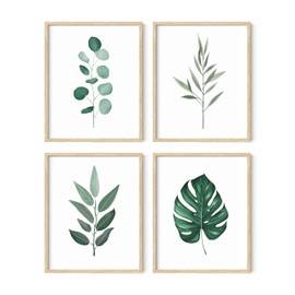 HAUS AND HUES Plant Wall Art - Botanical Prints Wall Art, Green Wall Art Collection Set Plant Pictures Wall Art, Leaves Paintings Minimalist Sage Green Wall Decor (Beige Frame, 8x10)