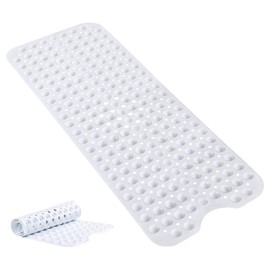 Bathroom Non-slip Mat White Bathroom Floor Mat Anti-mould and Non-slip Bathtub Mat 100 x 40cm Extra Long Non-slip Bath Mat with Suction Cups and Air Vent Machine Washable