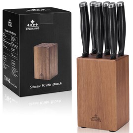 ENOKING 5.5" Steak Knife Block without Knives，Acacia Wood Knife Holder with 6 Slot, Small Knife Storage for Home/Kitchen