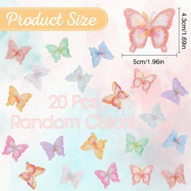 20 Pcs Butterfly Lace Trim, Lace Butterfly Patches 10 Colors Double Layer Organza Embroidered Butterflies Applique Patch Sew on Butterfly Decorative Patch for Clothing Lace Butterfly for Wedding Hair