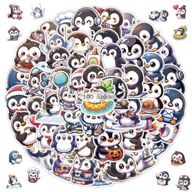 Pack of 100 Penguin Stickers Set, Waterproof PVC Cartoon Animal Small Stickers, Penguin Theme Stickers for Motorcycle Helmet, Skateboard, Guitar, Laptop, Scrapbook, Suitcase for Teenagers, Children,