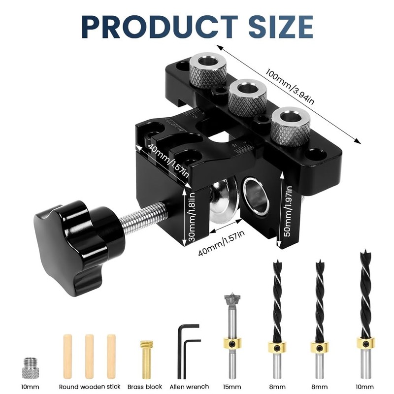 Flintronic 3 in 1 Doweling Jig Kit, 12Pcs Self Centering