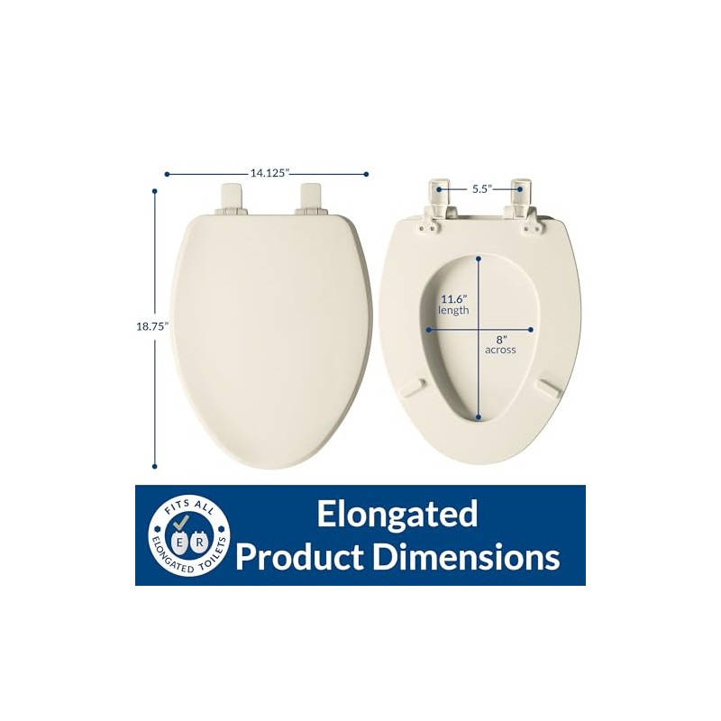 Bemis Ashland Modern Wood Toilet Seat with Decorative Edge, Slow