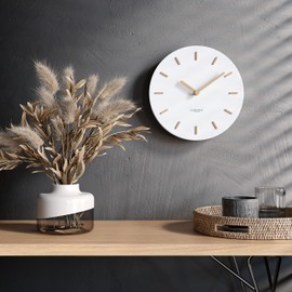 Cander Berlin MNU 2530 F Wall Clock Silent without Ticking 30 cm Wooden Hands Modern Vintage Living Room White Analogue MDF