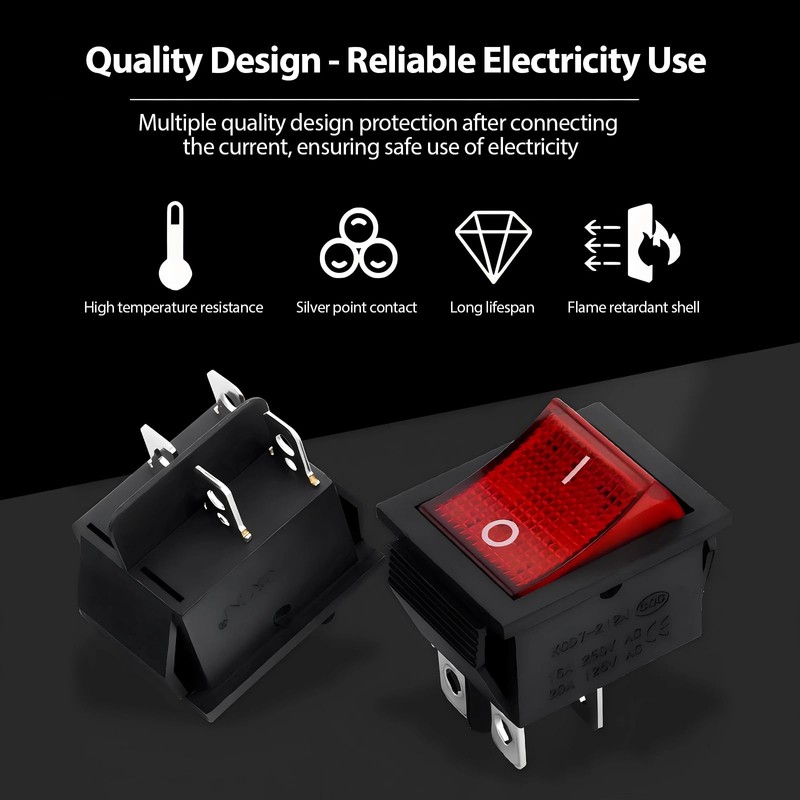 30A 250V AC DPST 4 Pin Boat Toggle Switch, 4Pack