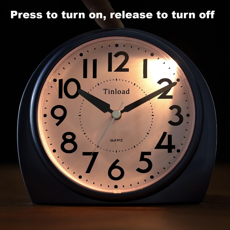 5.5" Large Analog Alarm Clock Silent Non Ticking, Gentle Wake,