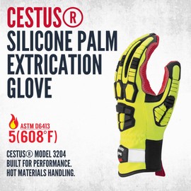 Cestus 3204, Firefighter Rescue Extrication Gloves, 608°F Heat Resistant Silicone Palm, Heavy Duty Impact Gloves for Men (X-Large)