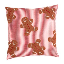 Mud Pie Gingerbread Beaded Pillow, 18" x 18", RED