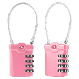 Diyife TSA Luggage Locks [Pack of 2] [Upgraded] 4-Digit Combination Security Lock Travel Lock with 14 cm Flexible Cable for Suitcase, Luggage, Backpack, School or Gym Cabinet, etc. (Pink)