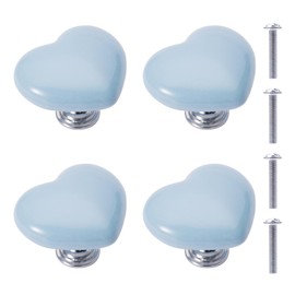 NAKUPENDA 4 x Heart-shaped Ceramic Knobs, Drawer Knob, Ceramic Handle, Door Handle, Furniture Handles for Kitchen, Wardrobe, Cupboards, Children's Room (Blue, 50 x 43 x 38 mm)