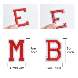 Coopay 104 Pieces Letter Iron on Patches, Alphabet Sew on Appliques with Embroidered Patch A-Z Letter Badge Decorate Repair Patches for Jeans, Shirts, Hats, Shoes, Bags Clothing Supplies (Red)
