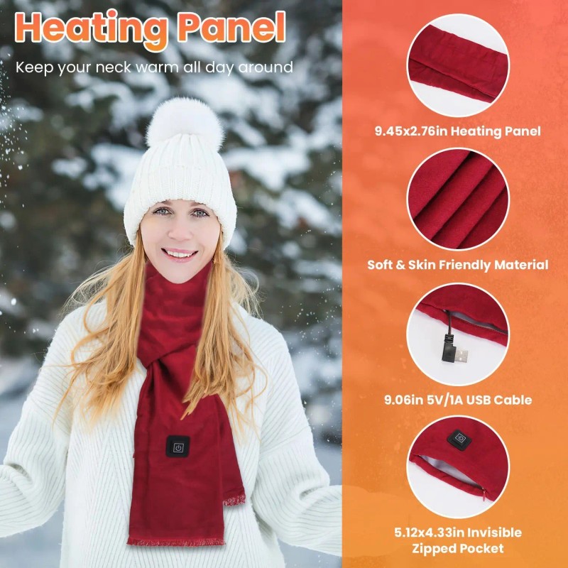 Unisex Electric Heated Winter Scarf USB Heating Neck Wrap Shawl