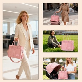 Gosect Canvas Tote Bag for Women With Pockets, Laptop Work Crossbody Purses Everything Shoulder Everyday Satchel Handbags (Pink)