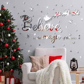 Spiareal Christmas Acrylic Wall Decals Believe Quote Stickers 3D DIY Mirror Sticker Christ Decor Reindeer Snowflakes Window Clings Decal for Home