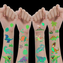 ROMANVIC Dinosaur Tattoo Children Boys Girls, 10 Sheets Glow in the Dark Dino Children's Tattoos, Temporary Tattoos Sticker Set for Party Bags, Children's Birthday Toy Filling, School Cone Boy