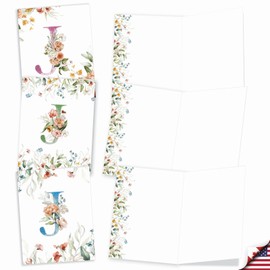 The Best Card Company 20 Assorted Blank Notes Bulk Box Set 4 x 5.12 Inch with Envelopes (10 Designs, 2 Each) Flowering Initial J AM10216OCB-B2x10
