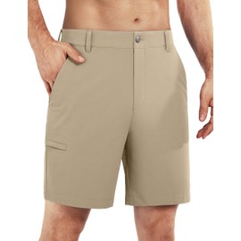 Shallowlulu Men's Golf Shorts 7"/ 10" Stretch Quick Dry Water Resistant Dress Casual Shorts with 6 Pockets Work Hiking Shorts(Khaki 34W/7L)