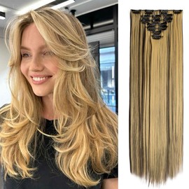 Swy Hair Clip in Hair Extensions Body Wave 22 inches 7Pcs 150g Straight Hair Synthetic Hair Extensions (S-Brown Mix Blonde, Straight)