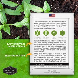 Survival Garden Seeds - Chocolate Beauty Pepper Seed for Planting - Packet with Instructions to Plant and Grow Beautiful Brown Bell Peppers in Your Home Vegetable Garden - Non-GMO Heirloom Variety