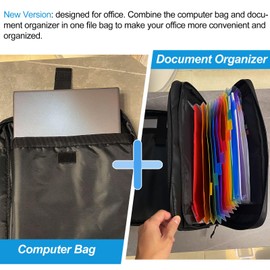 Truusa Upgraded Important Document Organizer Combine Computer Bag, 13 Pocket Accordion File Folder, File Organizer Waterproof Fireproof Safe with Multi-Pockets for Letter Size A4