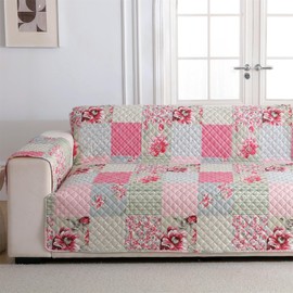 Cmfshape Skidproof Sofa Cover-Patchwork Sofa Slipcover with Elastic Straps-Easy Fit Slip Cover-Rose Washable Furniture Protector for Pets and Kids(Sofa,Pink&Grey)