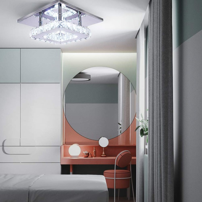 diisunbihuo Modern Crystal Chandelier 7.9 Inches Led Ceiling Light Mini