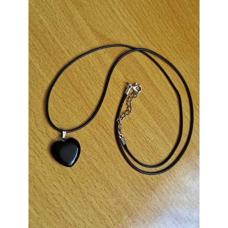 RICHARD-911 Collar Cadena Corazón Obsidiana Cuero Trenzado Joyería Pareja Amistad