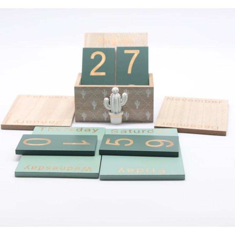 Wooden Perpetual Calendar - Reusable Desk Calender - Eco Friendly