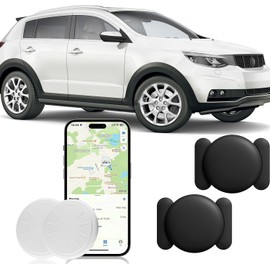 ZFSJTAG Car GPS Tracking Device for Vehicles, 2PCS Real Time GPS Tracker for Car Work with Find My (iOS Only),No Monthly Fee (White Tracker, Black Magnetic Case)-2025080256