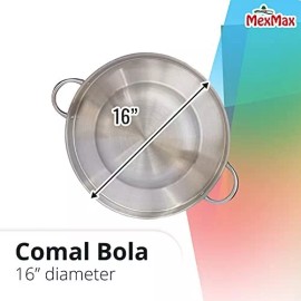 CHAMPS Stainless Steel Convex Comal Bola - Mexican Comal Frying Bowl - Cookin...