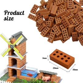 POPAPIE 100 Stück Mini Ziegelsteine,Mini Modellziegel Gebäude,Modellbau Backsteine,Mini Simulation Ziegel für DIY Bauen Puppenhaus Garten Ornament Haus Spielzeug Deko (8 Loche,2x1x0,5cm)