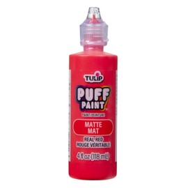 Tulip Puff Fabric Paint Matte Finish , Permanent Craft Paint for Clothes, DIY Projects, Notoxic, 4 fl oz, Real Red
