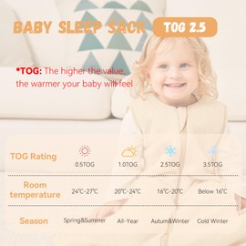 Yoofoss Baby Sleeping Bag 6-12 Months 100% Cotton TOG 2.5 Winter Toddler Sleep Sack Wearable Blanket for Infant Toddler Khaki