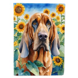 Caroline's Treasures DAC6029CHF Bloodhound in Sunflowers House Flag Large Porch Sleeve Pole Decorative Outside Yard Banner Artwork Wall Hanging, Polyester, House Size, Multicolor