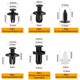 Xiaheipi 105 Pcs Car Body Trim Clips Assortment, Universal Car Retainer Clips, Plastic Car Fixing Mounting Clips Set, Door Trim Car Body Rivets Clips with Fastener Remover Tools and Panel Removal