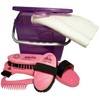 Children grooming box for horses purple filled with body brush