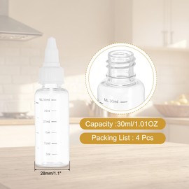 PATIKIL 30 Ml/1 oz Plastic Squeeze Bottles with White Twist Cap, 4 Pcs Graduated Round Dispensing Bottle Empty Pointed Bottle for Liquids, Crafts, Oils, Condiments, Transparent