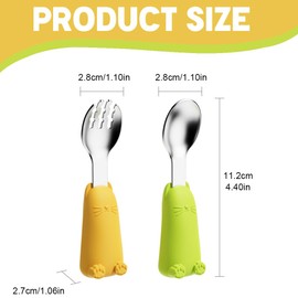 KinderBesteck 304 Stainless Steel, Baby Fork and Spoon Set, Stainless Steel Cutlery Set with Cartoon Animals, Self-Feeding Learning Utensils, Baby Cutlery for Baby, Toddler, Children