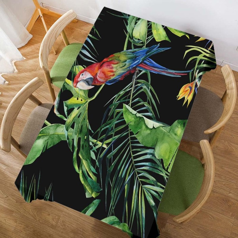 Walmsco Tablecloth Parrot Green Jungle Leaves Decor For Dining Room