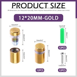 Swpeet 12 Sets 1/2" x 3/4" Gold Stainless Steel Standoff Screws, Wall Standoff Mounts Glass Acrylic Nail with Screws and Wall Anchors, Mounting Glass Hardware for Hanging Picture Frame Advertise
