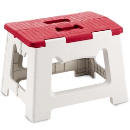 Folding Footstool Folding 1-Step Plastic Footstool Sturdy Plastic Folding Footstool for Outdoor, Camping Footstool with Handle Lightweight and Non-Slip, Easy to Carry (Red)