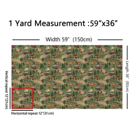 Camper Car Fabric by The Yard, Vintage Camping Theme Upholstery Fabric, Camper Accessories Decorative Fabric for Travel Trailers, Pine Tree Woodland Indoor Outdoor Fabric for Quilting, Green, 1 Yard