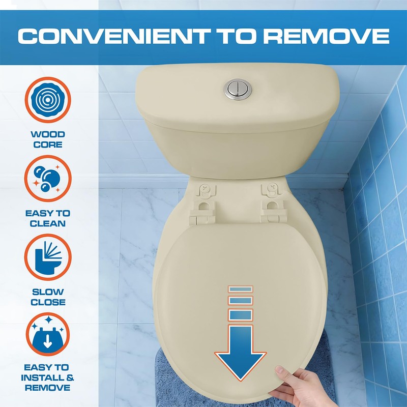 Plexon Soft Cushioned Toilet Seat, Round, Bone, Slow-Close Lid &