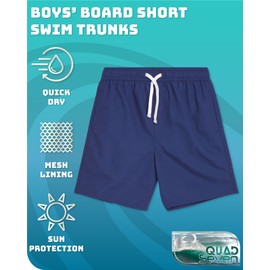 Quad Seven Boys Swim Trunks - 2 Pack Basic Quick Dry Boys Board Shorts Bathing Suit Kids Swimwear with Pockets (Sizes: 8-18), Size 8-10, Navy/Red